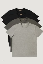 AC&Co / Altınyıldız Classics Men's Gray Melange-grey-black-black Slim Fit Narrow Cut T-Shirt Pack of 4