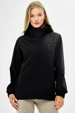 River Club Dámská černá podšívka voděodolná pláštěnka s kapucí s kapsami - Windbreaker Jacket