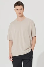 AC&Co / Altınyıldız Classics Men's Beige Oversize Loose Cut Crew Neck 100% Cotton T-Shirt