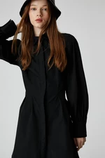 Koton Shirt Dress with Pleated Waist Long Sleeve Cotton Cuff Collar