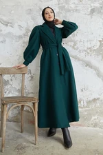 InStyle Diana Balloon Sleeve Belted Cashmere Coat - Emerald Green