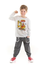 Mushi Yellow Digger Boys' Gray T-shirt and Gray Pants Suit