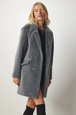 Happiness İstanbul Women's Gray Bunny Look Oversized Coat