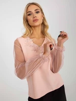 Peach formal blouse with mesh sleeves