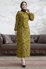 InStyle Pale Sea Leaf Pleated Chiffon Dress - Oil Green