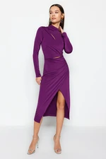 Trendyol Plum Purple Fitted Evening Dress with Window/Cut Out Details Trendyol Plum Purple Fitted Evening Dress with Window/Cut Out Details