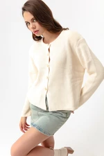 Lafaba Women's Beige Gold Buttoned Padded Cardigan