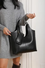 Madamra Black Women's Wallet with Side Pockets. Detailed Hand and Shoulder Bag.