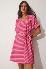 Happiness İstanbul Women's Pink Cut Out Detailed Knitted Summer Daily Dress