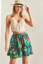 Bianco Lucci Women's Multi Patterned Viscose Mini Skirt with Ruffles
