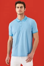AC&Co / Altınyıldız Classics Men's Anti-shrink Cotton Fabric Slim Fit Slim Fit Slim Fit Blue Roll-Up Polo Neck T-Shirt.