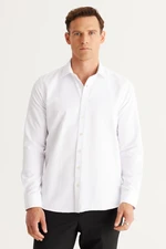 AC&Co / Altınyıldız Classics Men's White Slim Fit Slim Fit Classic Collar Dobby Shirt.