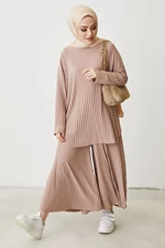 InStyle Mila Pleated Trousers Tunic Double Suit - Camel