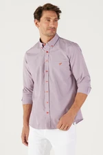 AC&Co / Altınyıldız Classics Men's Navy Blue-Red Slim Fit Slim Fit Button Collar Logo Cotton Pocket Striped Shirt