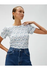 Koton Floral T-Shirt Short Sleeved Crew Neck