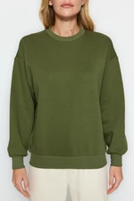 Trendyol Khaki Thick Regular/Normal Fit with Fleece Inside Crew Neck Basic Knitted Sweatshirt