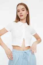 Trendyol White Polo Neck Corduroy Blouse in a Slim Fit Knitted