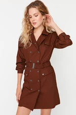 Trendyol Brown Belted Mini Woven Dress