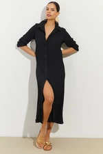 Cool & Sexy Women's Black Crepe Shirt Midi Dress