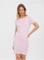 White-pink striped short dress VERO MODA Vio - Ladies