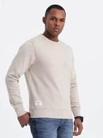 Ombre Men's BASIC sweatshirt with round neckline - light beige