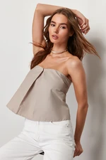 Trendyol Dark Beige Strapless Woven Blouse