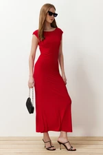 Trendyol Red Backless Fitted Knitted Flexible Maxi Pencil Dress