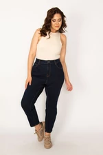 Şans Women's Plus Size Navy Blue High Waist 5 Pockets Slim Leg Lycra Jeans Pants