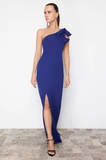Trendyol Saks Fitted Flounce Detailed Single Sleeve Woven Long Evening Dress