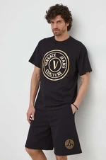 Bavlnené tričko Versace Jeans Couture pánsky, čierna farba, s potlačou, 76GAHT04 CJ00T