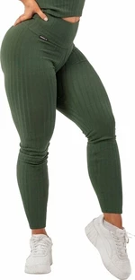 Nebbia Organic Cotton Ribbed High-Waist Leggings Dark Green M Pantaloni fitness
