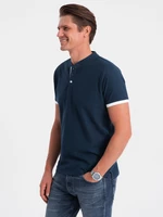 Ombre Men's collarless polo shirt - navy blue