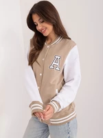 Beige sweatshirt bomber jacket with appliqué