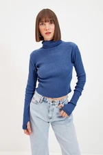 Trendyol Indigo Turtleneck Finger Szczegółowa prążkowana bluzka z dzianiny Trendyol Indigo Turtleneck Finger Szczegółowa prążkowana bluzka z dzianiny