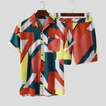 Men's Floral T-shirt Set Summer Causal Beach Loose Suit Holiday Party Top Short Pants Camping Hiking Beach