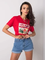 Red cotton T-shirt with inscription