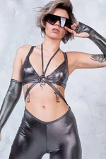 Women's Rave Clothing - Festival Metallic Romper - Burning Man Costume - Metallic Jumpsuit - Silver Flared Rave Pants - EDC Outfit - Monochrome Ring C