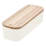 Biely úložný box s vekom z dreva paulownia iDesign Eco, 9 x 27,5 cm