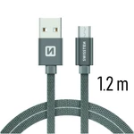 Adatkábel Swissten textilMicro-USB konnektorral és gyorstöltés támogatással 1,2 m, szürke