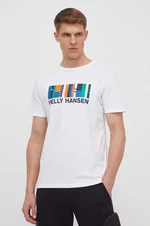 Bavlnené tričko Helly Hansen pánsky, biela farba, s potlačou