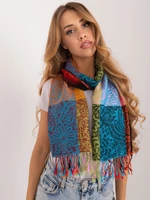 Colorful long women's scarf with fringe