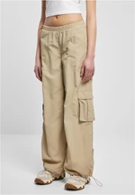 Ladies Wide Crinkle Nylon Cargo Pants Concrete