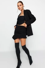 Trendyol čierna priliehavá pletená sukňa s drapériou