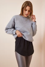 Happiness İstanbul Women's Black Sweater And Sweatshirt Six Skirt Poplin Shirt