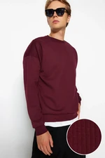 Trendyol Burgundy Oversize/Wide-Fit Long Sleeve Crew Neck Textured Sweatshirt