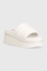 Šľapky Tommy Jeans TJW WEDGE SANDAL dámske, béžová farba, na kline, EN0EN02455