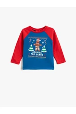Koton Christmas Themed Long Sleeve T-Shirt with Printed Crew Neck