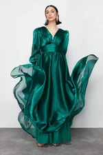 Trendyol Smaragdovo Zelené Tylové Dlhé Elegantné Večerné Šaty