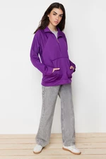 Trendyol Purple Kangaroo Pocket Zipper Detail Scuba Knitted Sweatshirt