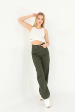 BİKELİFE Women's Khaki Wide Leg Palazzo High Waist Trousers